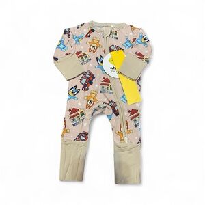 Beige Bluey Bamboo Kids Footie with Playful Print
